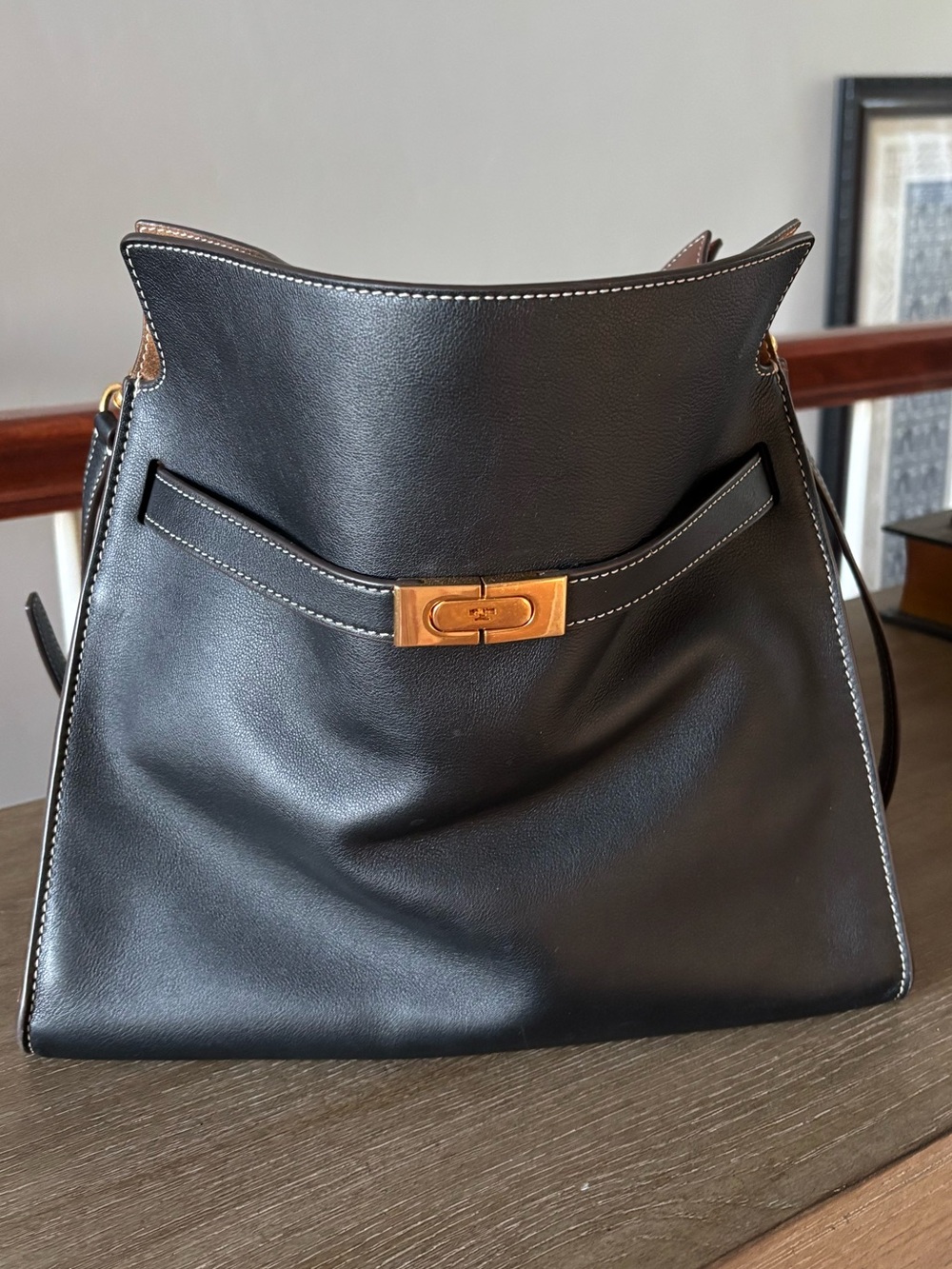 Tory Burch Large Lee Radziwill Double Bag in Black Leather